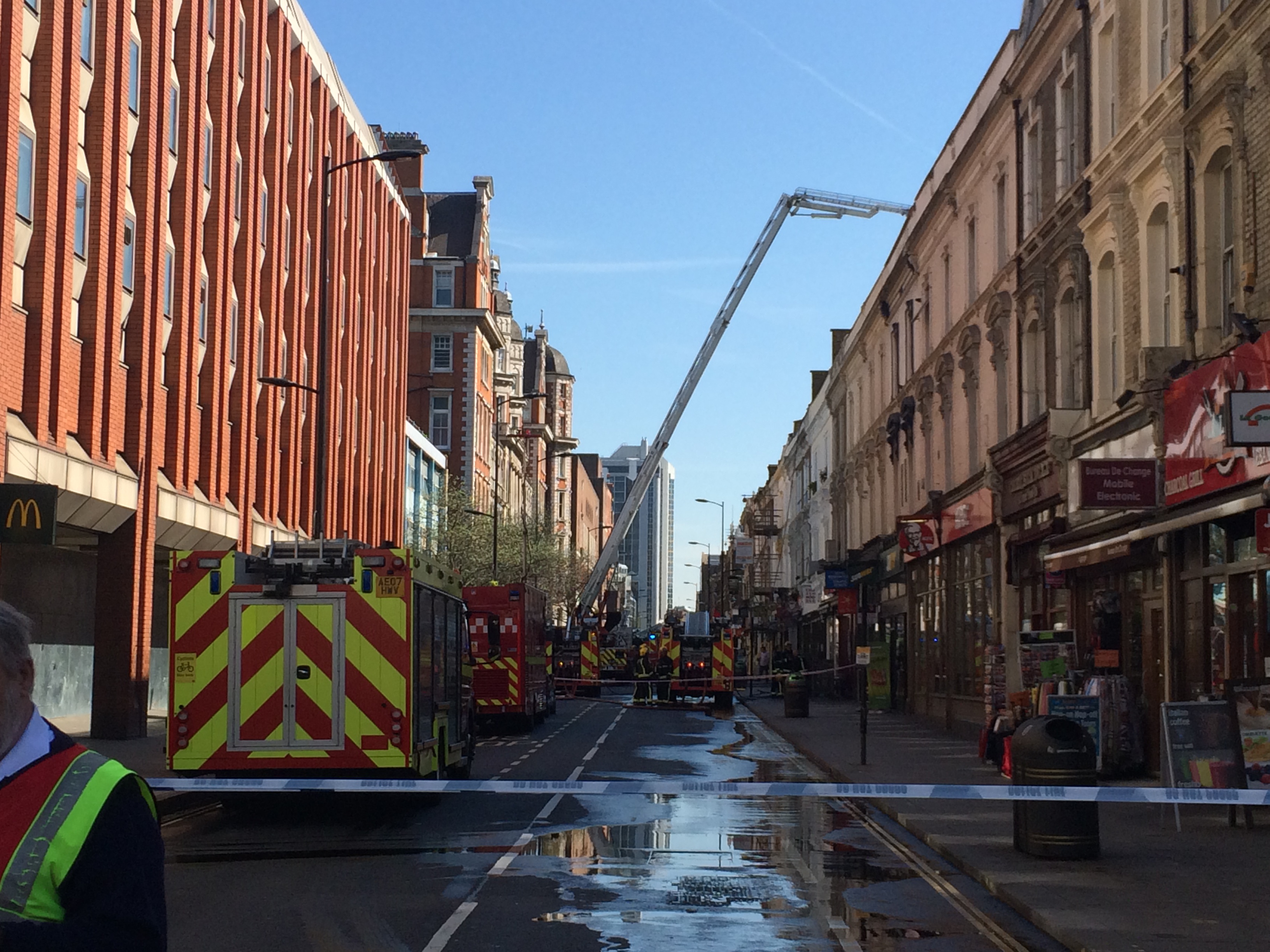Pared Street was closed after a fire in a chicken shop. Photo Laurence