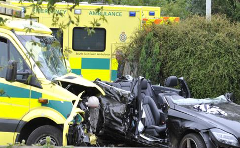 Mercedes and ambulance crash