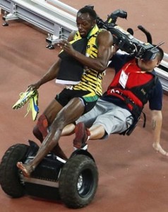 Bolt floored by scooting cameraman