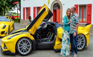 Yellow Ferrari birthday present for Christine, Ben Sloss wife.