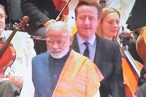 PM's Modi and Cameron at Wembley Stadium.