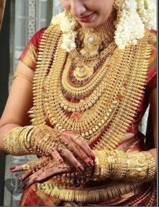Bride wearing gold 