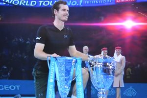 Andy Murray with two trophies Barclay's ATP World Tour final and the ATP rankings trophy