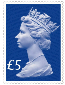 Royal Mail Sapphaire blue £5 stamp.