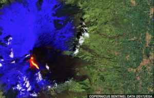 Europe’s Sentinel-2a satellite photographed Thursday’s lava flow from space