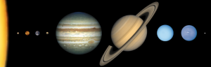 From left to right, the Sun, Mercury, Venus, Earth, Mars, Jupiter, Saturn, Uranus, Neptune and Pluto. Lunar & Planetary Institute.