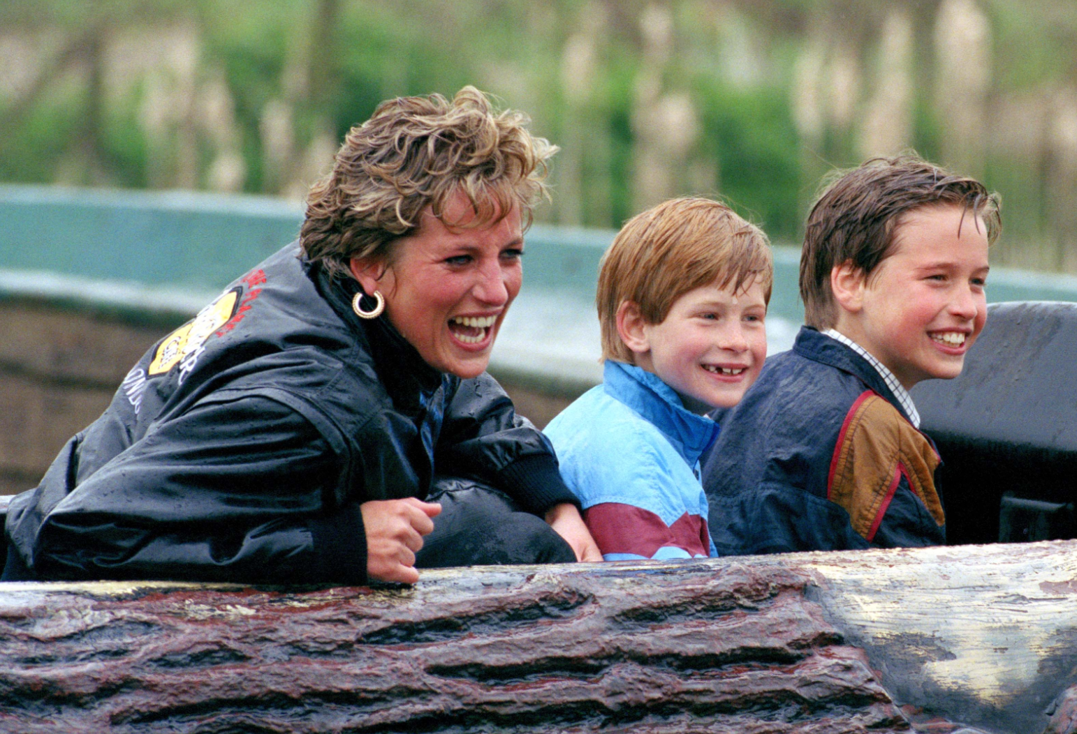 Princess Diana and her sons Prince Harry and Prince William at Thorpe Park in 1993.