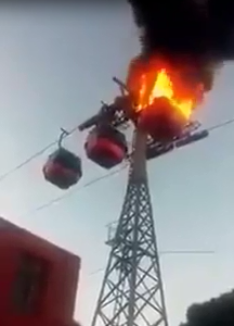 Fire broke out in the cable car at Zhang Jia Jie, Hunan, China