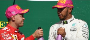 Sabestian Vettel and Lewis Hamilton at the podium
