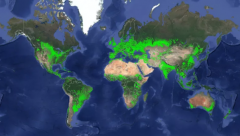 Cropland distribution across the world in a nominal 30-meter resolution. This is the baseline product of the GFSAD30 Project.