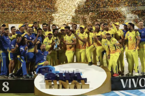 Victorious CSK with IPL trophy