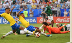 Neymar deflecting and scoring Willian's pass