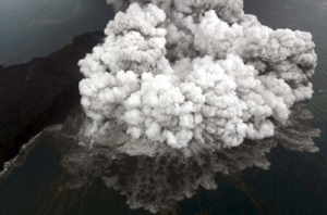 Mount Krakatoa volcano spewing plumes of smoke