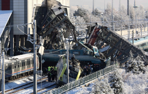 Mangled mess in the crash involving a passenger train and locomotive.