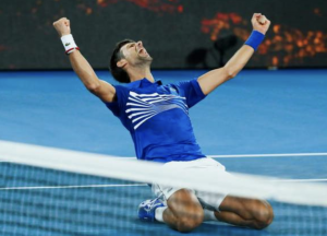 Novak Djokovic on his knees and bellows to the heavens