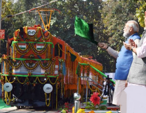 Indian Prime Minister Narendra Modi flagging off World's first Diesel to electric train