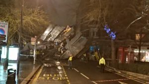 Pond Street blocked by collapsed scaffolding