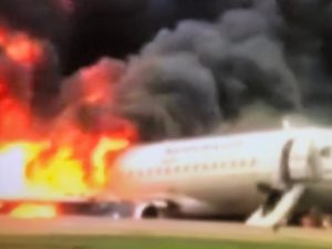 Aeroflot plane burst into flames just after take off 
