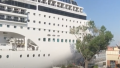 MSC Opera cruise liner ramps  into river boat