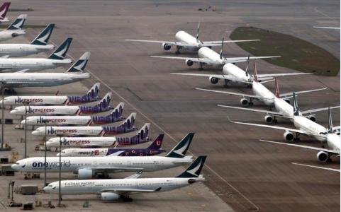 Planes parked at Hong Kong Airport