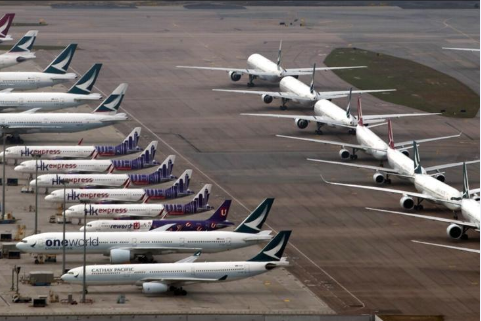 Planes parked at Hong Kong Airport