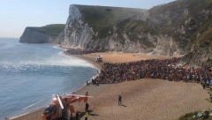 Crowds at Durdle Door beach Pic Purbeck Police