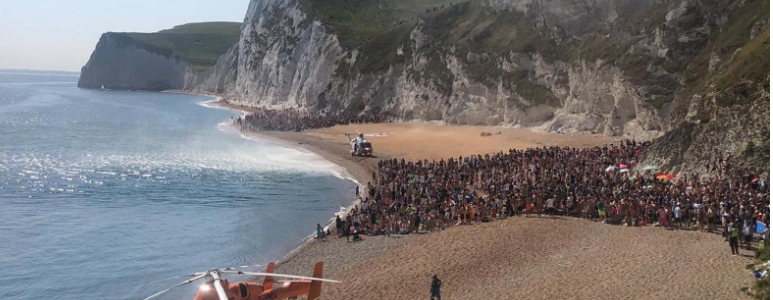 Crowds at Durdle Door beach Pic Purbeck Police