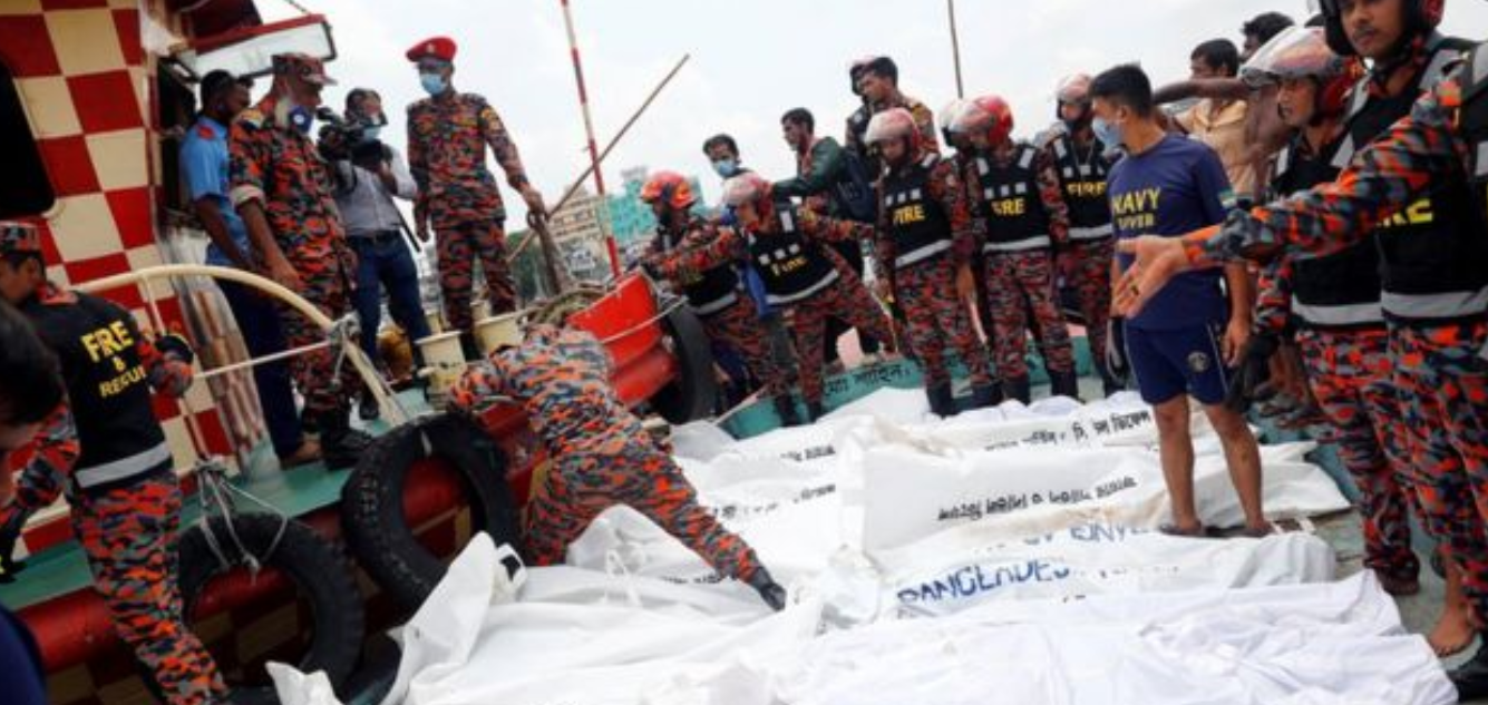 The recoverd bodies were taken to ferry terminal of Sadarghat