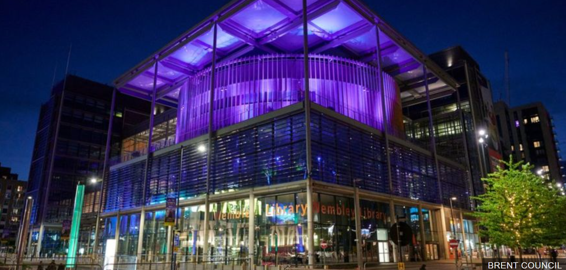 Brent City Council lit purple light