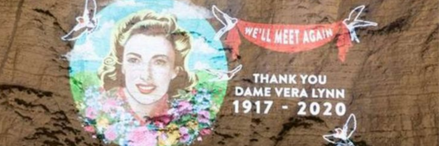 Dame Vera Lynn image projected on White cliffs
