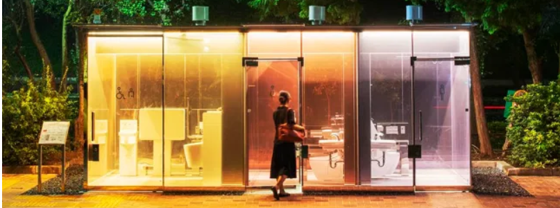 Transparent public toilets evoking the kawaya spirit in Tokyo