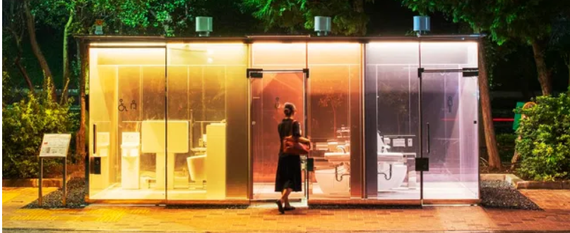 Transparent public toilets evoking the kawaya spirit in Tokyo