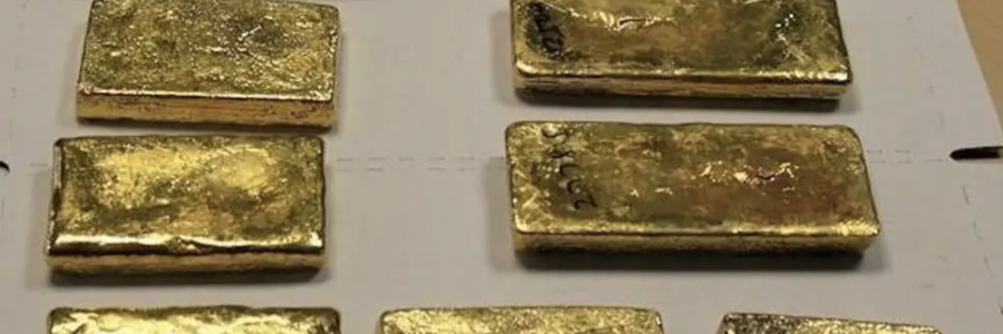 35lbs (16kg) gold bars seized from a Dubai-bound passenger  by HMRC