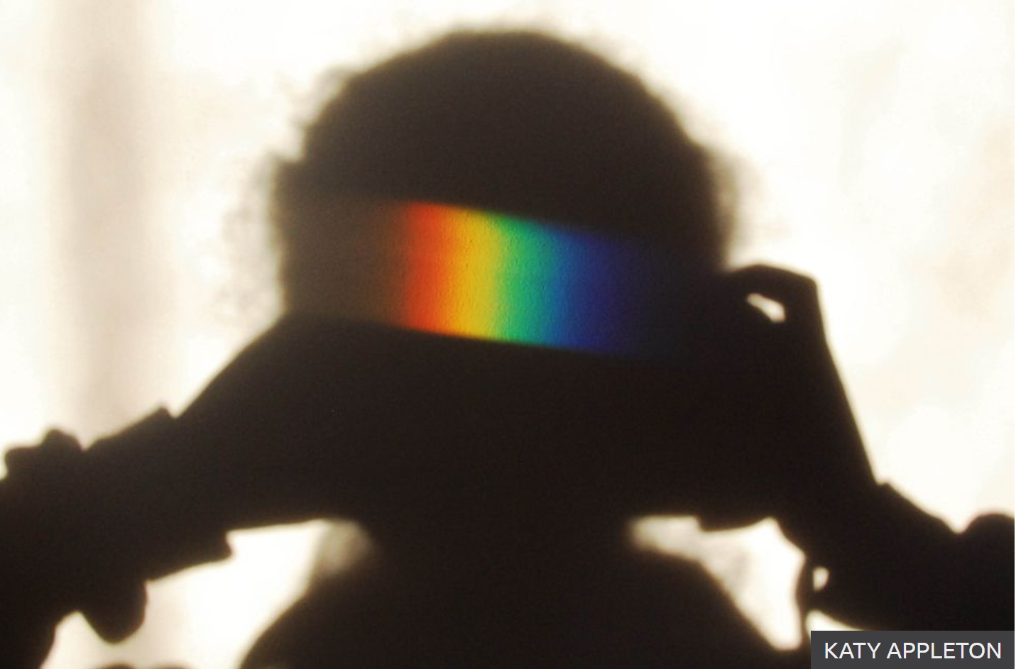 Image-shows-sunlight-casting-a-spectrum-on-the-wall-having-passed-through-a-prism-won-the-Young-Science-Photographer-of-the-Year-General-Science-categoryRainbow-Shadow-Selfie-by-Katy-Appleton