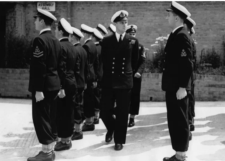 1947 Inspecting troops at the Petty officers Training centre in Corsham, Wilsjhire.