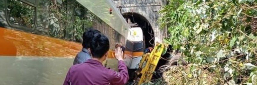 The train as it entered the tunnel hit a yellow flatbed truck near the north end of the tunnel