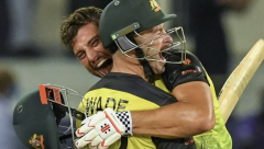 Marcus Stoinis finished 40 not out off 21, Wades’s unbeaten 41 off 17, their remarkable stand of 81 in 6.4 overs carrying Australia home with an over to spare