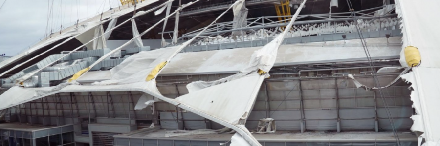 In London, O2 Arena's roof was shredded by Storm Eunice.