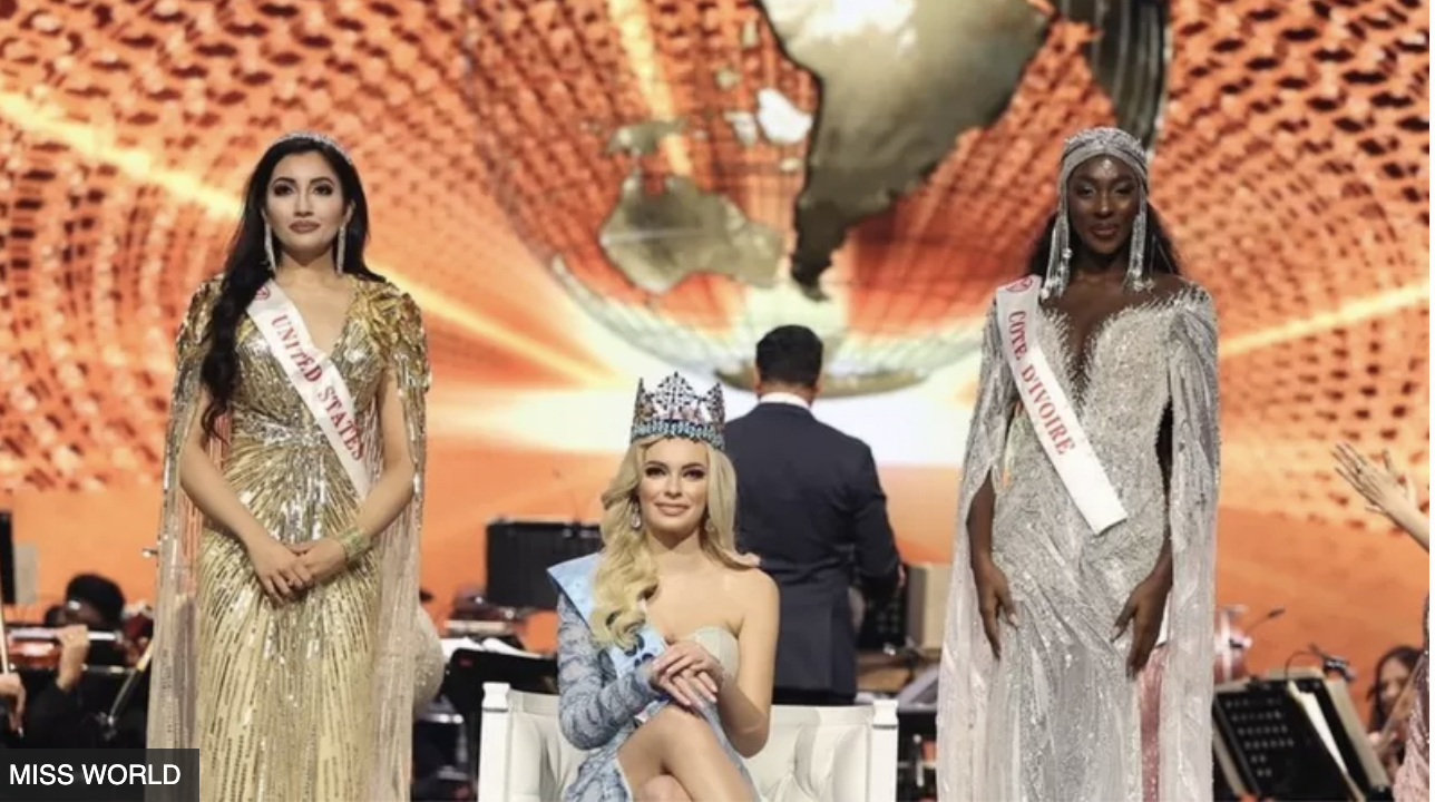 2nd runner up Miss USA Karolina Biewleska from Poland the 70th Miss World 2022 and Miss Africa Olivia the third