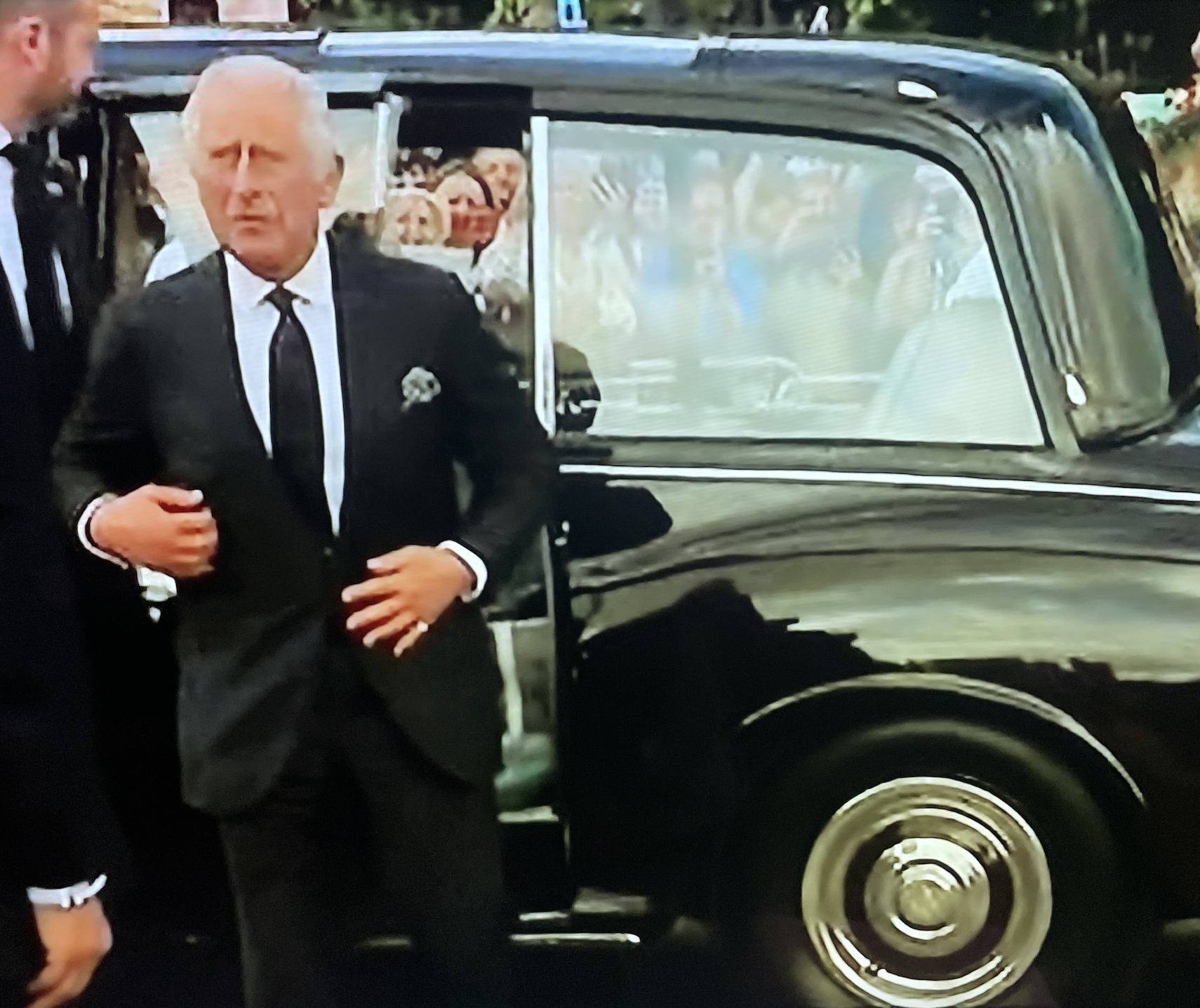 Charles arriving at Buckingham Palace.