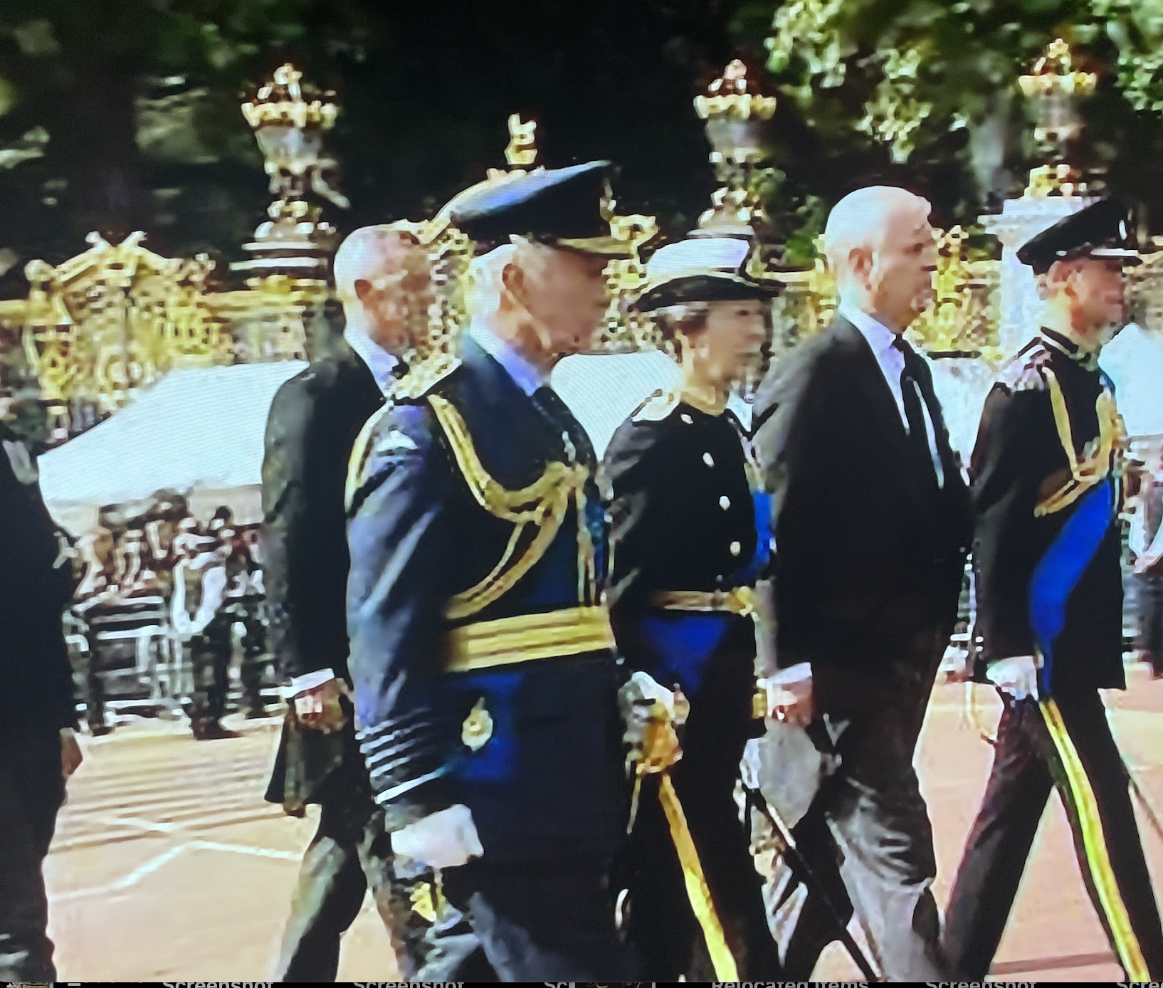 King Charles IIIm Princess Anne walking behind Queen's coffin from Buckingham Palace