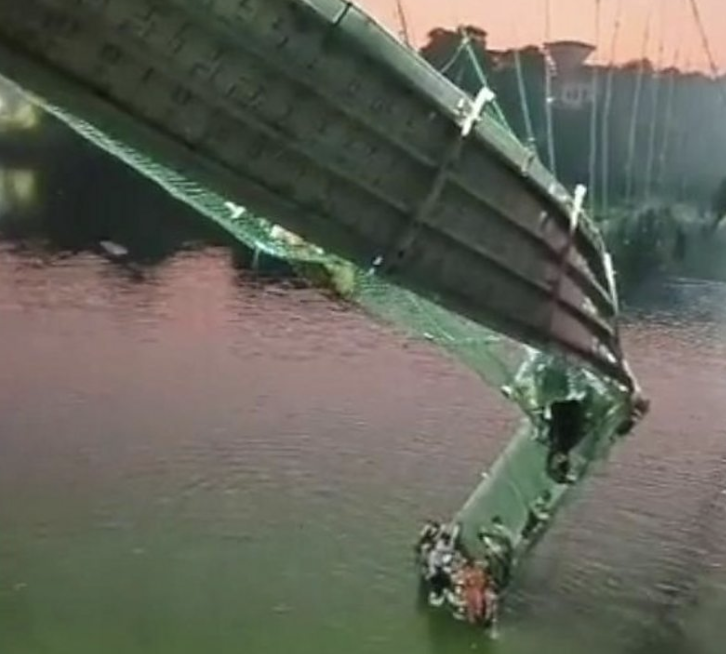 Pedestrian bridge from the British colonial era, known locally as a Julto Pool, collapsed killed 78 people in India’s western state of Gujarat. 